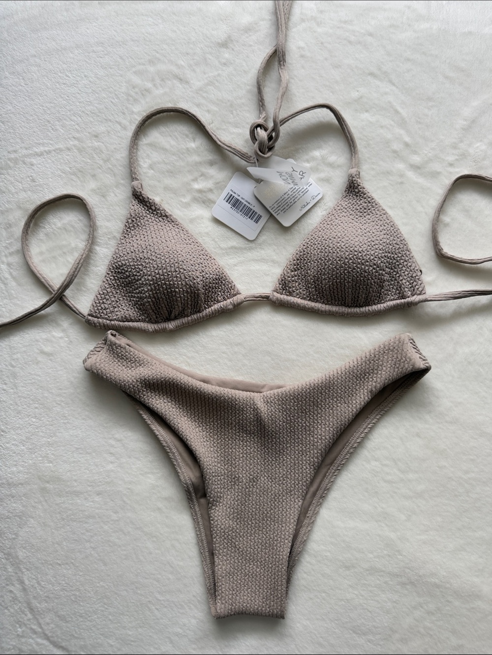 Monday Swimwear Taupe Textured Triangle Bikini Set